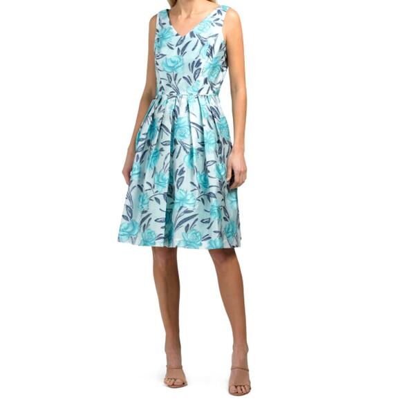 New TAHARI ASL Women's Floral Print V-neck Fit & Flare Party Mini Dress - Picture 2 of 8
